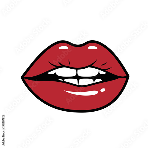 Wallpaper Mural Red Lips Open Mouth Smiling Teeth White Background Torontodigital.ca