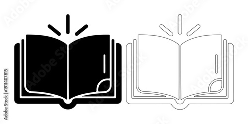 Open book radiating light, symbolizing knowledge and new ideas