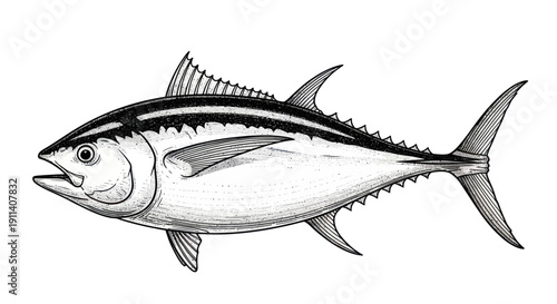 Tuna Fish Illustration - Vintage Style Drawing of a Marine Animal