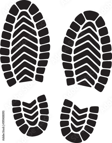 Heavy-duty combat boot sole print with deep chevron tread for military and hiking