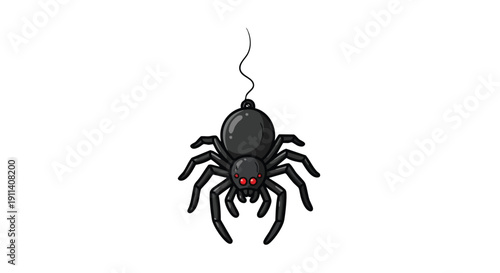 Black spider bomb hanging on a thread.