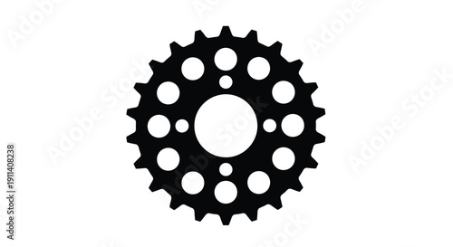 Black bicycle sprocket with circular cutouts a striking silhouette