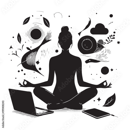 Black Digital detox Silhouette Vector, High Quality Illustration on White Background