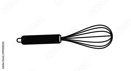 A simple black silhouette of a kitchen whisk