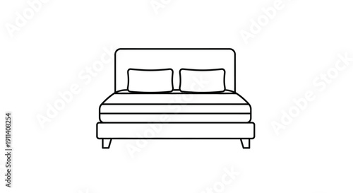 Simple line drawing of a bed with pillows black silhouette