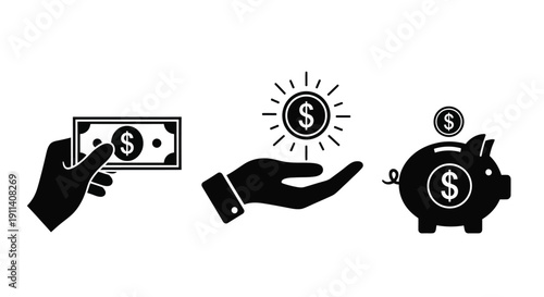 Financial growth concept with money sun and a piggy bank silhouette