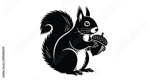 Black Squirrel Holding an Acorn in a Stylized Illustration.