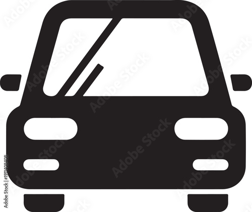 Black car front view with windshield and wiper vehicle