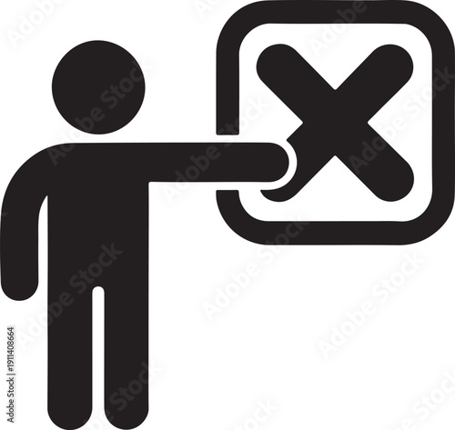 Black stick figure rejecting or canceling with a large x person