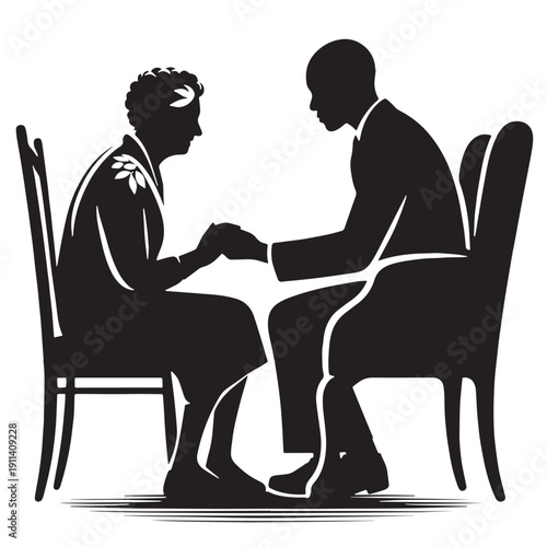 Black Elder home visit Silhouette Vector, High Quality Illustration on White Background