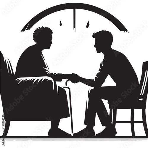 Black Elder home visit Silhouette Vector, High Quality Illustration on White Background