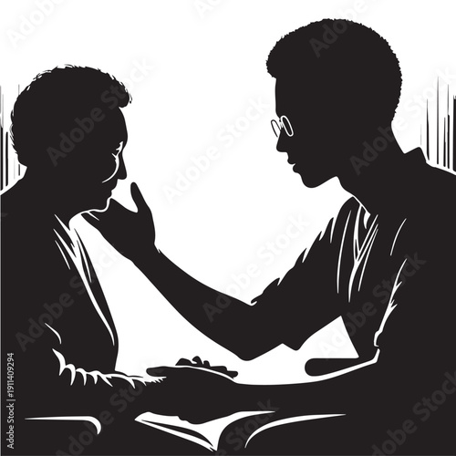 Black Elder home visit Silhouette Vector, High Quality Illustration on White Background