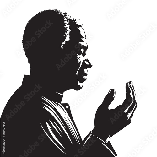 Black Elder making dua Silhouette Vector, High Quality Illustration on White Background