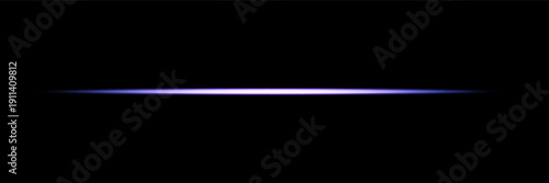 Abstract horizontal purple neon glow laser light streak on black background