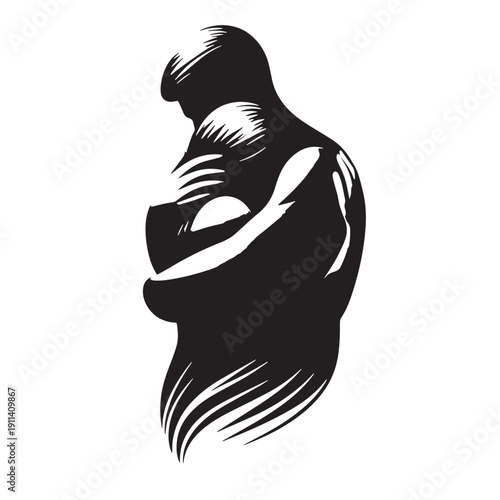 Black Emotional healing hug Silhouette Vector, High Quality Illustration on White Background