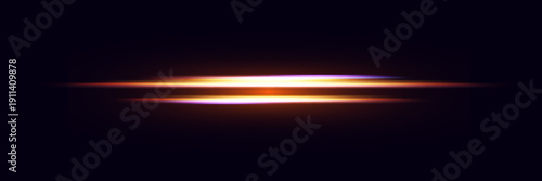 Horizontal light effect with bright glow and colorful streaks on dark background