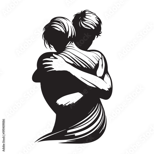 Black Emotional healing hug Silhouette Vector, High Quality Illustration on White Background