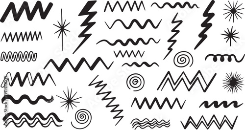 Abstract Black Line Art Elements in Modern Minimalist Style with High Contrast on White Background for Graphic Design