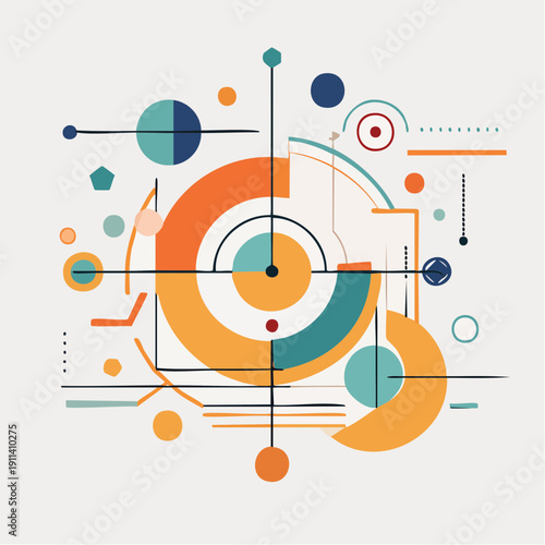 Abstract geometric shapes and lines creating a vibrant and dynamic composition