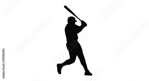 Baseball player swinging a bat in a dynamic pose silhouette