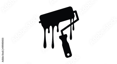 Paint roller with dripping paint a striking black silhouette