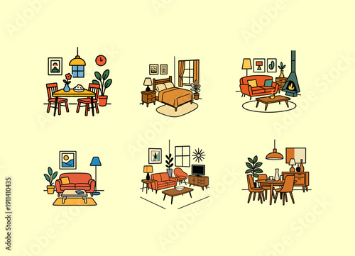 Modern Home Interior and Furniture Scene Set