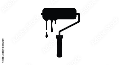 A black paint roller with dripping paint a stark silhouette