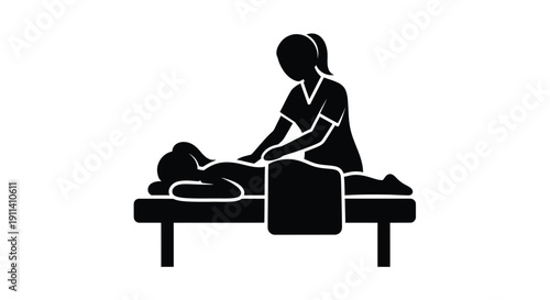 A therapist providing a massage to a patient black silhouette