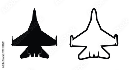 Two fighter jet outlines one solid and one hollow silhouette