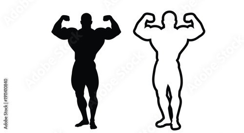 Two muscular figures displayed in a stark black silhouette
