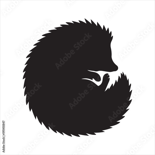 Black silhouette hedgehog curled up