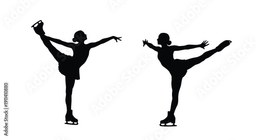 Two figure skaters in dynamic poses a striking black silhouette