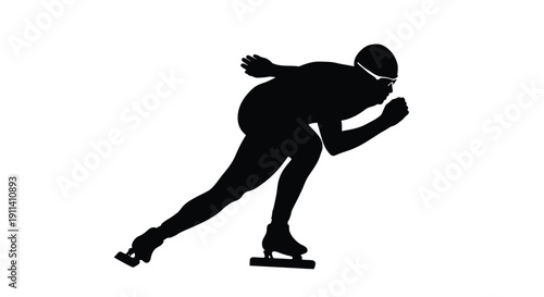 Speed skater in action dynamic pose captured in black silhouette