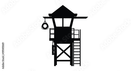Black lifeguard tower against a white background a striking silhouette