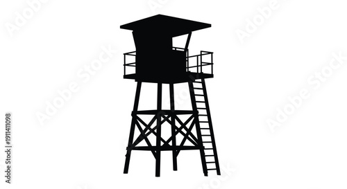 A black silhouette of a lifeguard tower on a white background silhouette