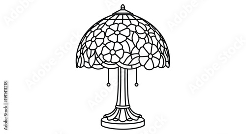 Detailed drawing of a tiffany style lamp black and white silhouette