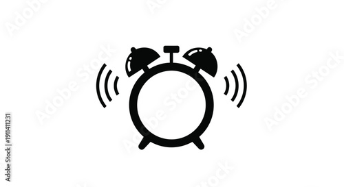 A black silhouette of a classic alarm clock ringing loudly silhouette