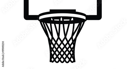 A black silhouette of a basketball hoop and net