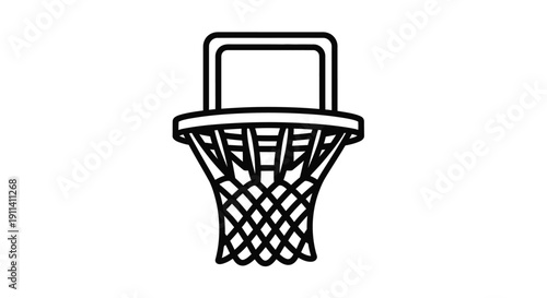 A simple black outline of a basketball hoop and net silhouette