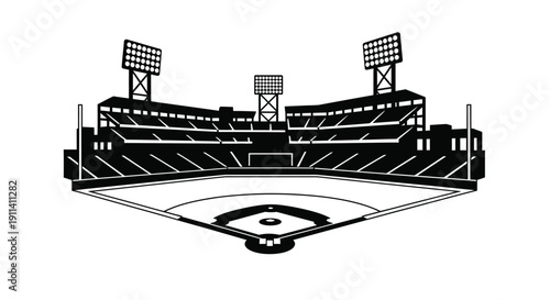 Baseball stadium with floodlights a striking black silhouette