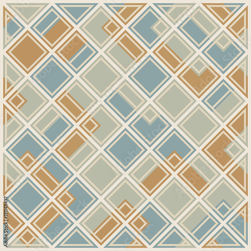 Seamless geometric pattern with square and diamond shapes in soft earth tones
