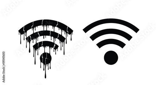 Two wifi symbols one melting depicted as a striking silhouette