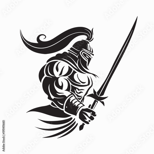 Fierce fantasy barbarian warrior with sword logo vector