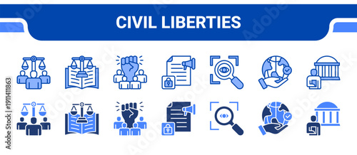 Civil Liberties Icon Collection,  featuring Human rights, Constitution, Freedom, Free press, Transparency, Responsibility, Civic.