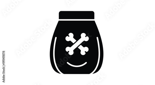 Black poison jar with skull and crossbones a stark silhouette