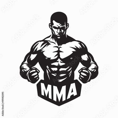 Strong MMA Fighter Ready Pose Logo Vector Isolated on White Background