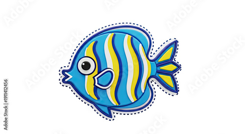 Cartoon Angelfish with Blue, Yellow, and White Stripes