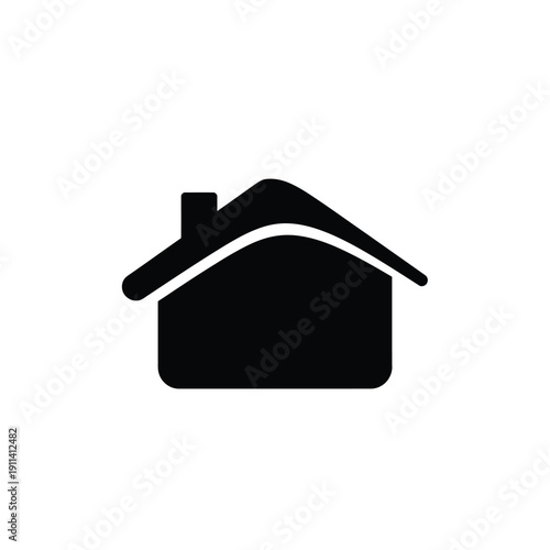 Minimalist black house icon with a smooth curved roof and rounded corners, symbolizing shelter, property, home, and modern domestic comfort