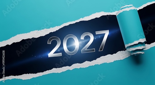 Wallpaper Mural Blue paper ripped reveals "2027" with a light flare on a dark background Torontodigital.ca