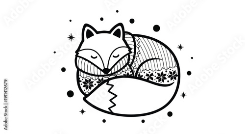 Cute Sleeping Fox with Winter Sweater Illustration.